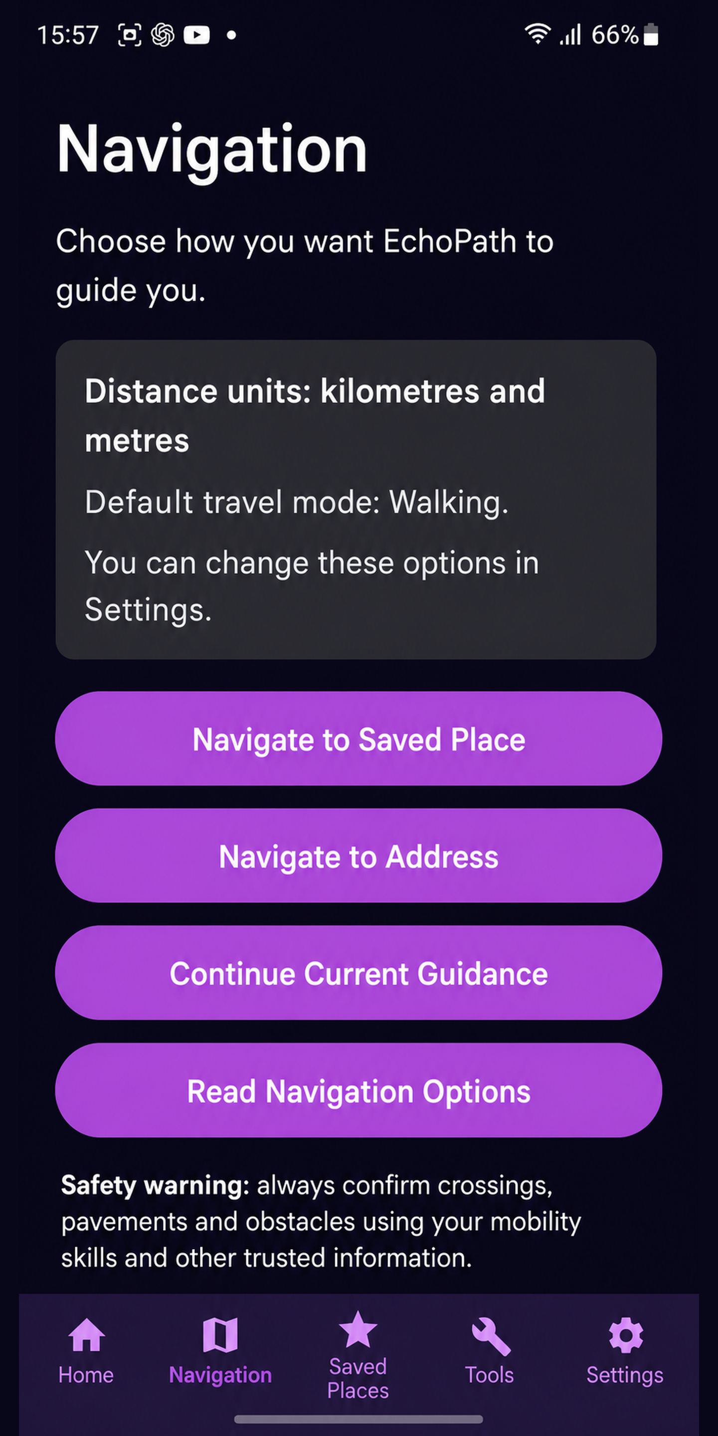 EchoPath Android Navigation screen