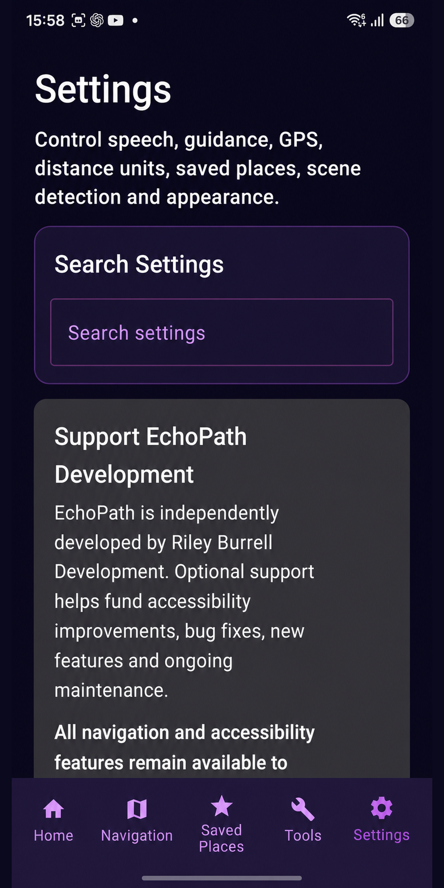 EchoPath Android Settings screen